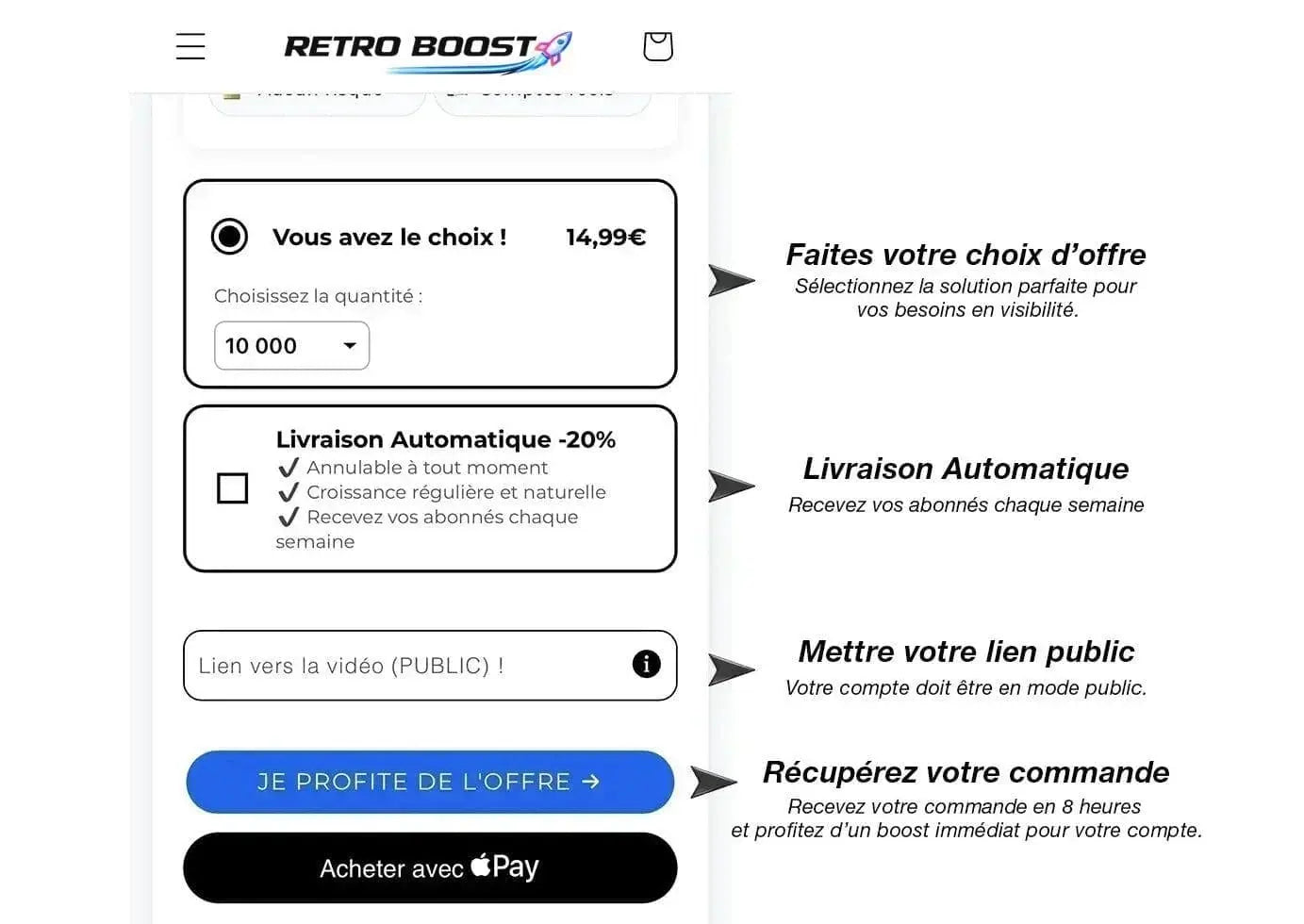 Comment commander sur RetroBoost - Guide étapes achat